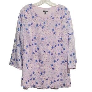 TALBOTS XL Lilac Purple Floral Chiffon Top Lined Pretty Pullover Floral Artsy